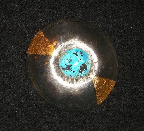 Broche, acier, turquoise, feuille d' or